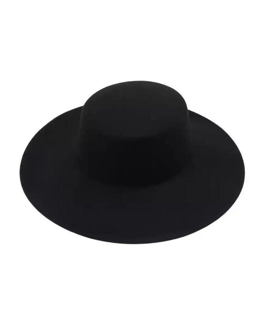 French Black Woolen Large Brim Versatile Jazz Hat - Omychic