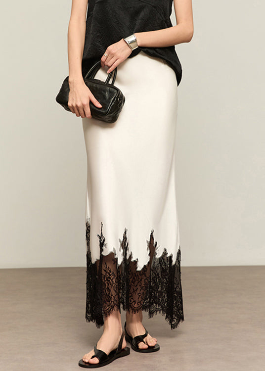 French White Lace High Waist Patchwork Silk Skirts Summer - Omychic