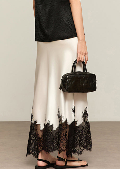 French White Lace High Waist Patchwork Silk Skirts Summer - Omychic