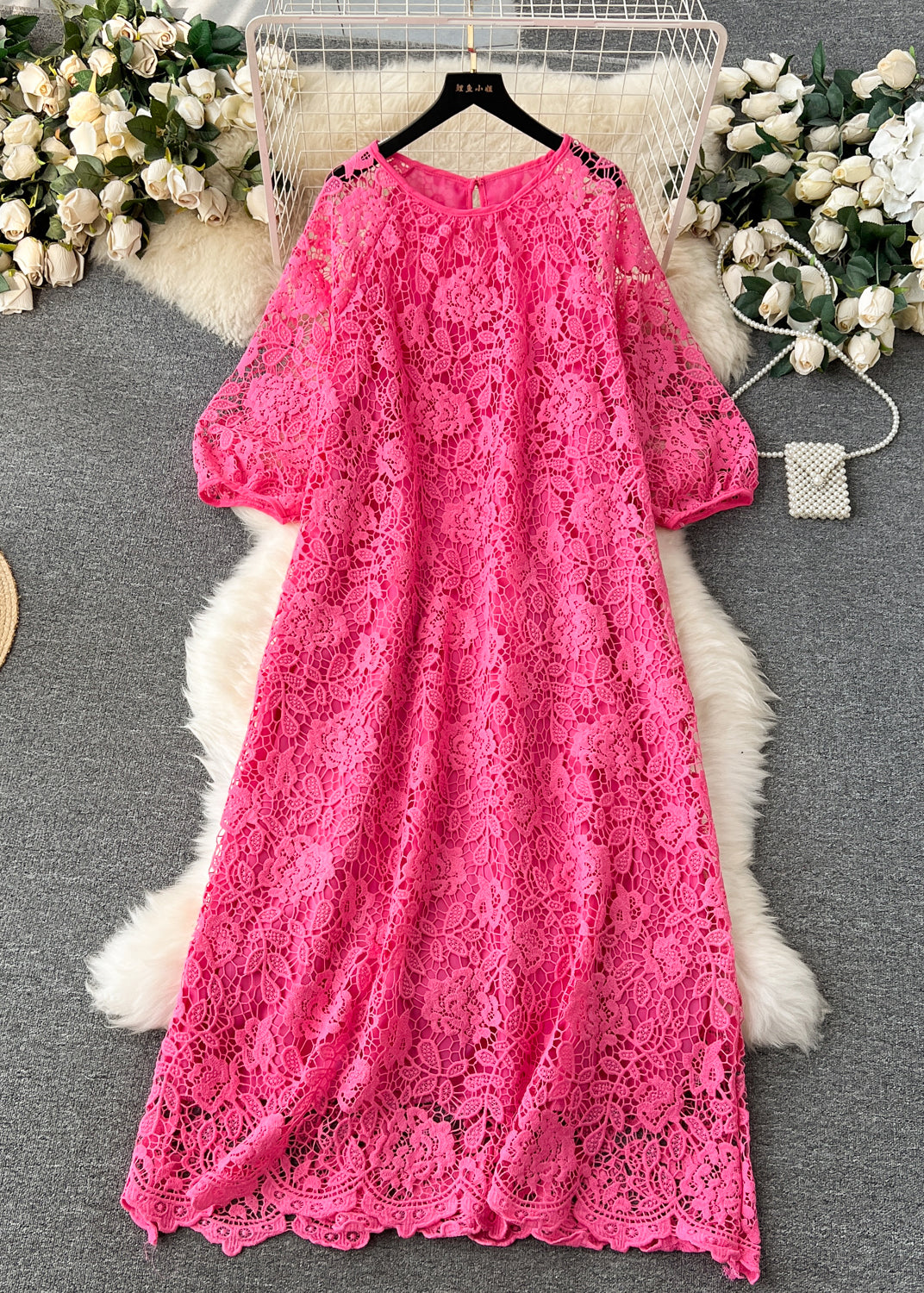 French Yellow O Neck Hollow Out Lace Dresses Summer - Omychic