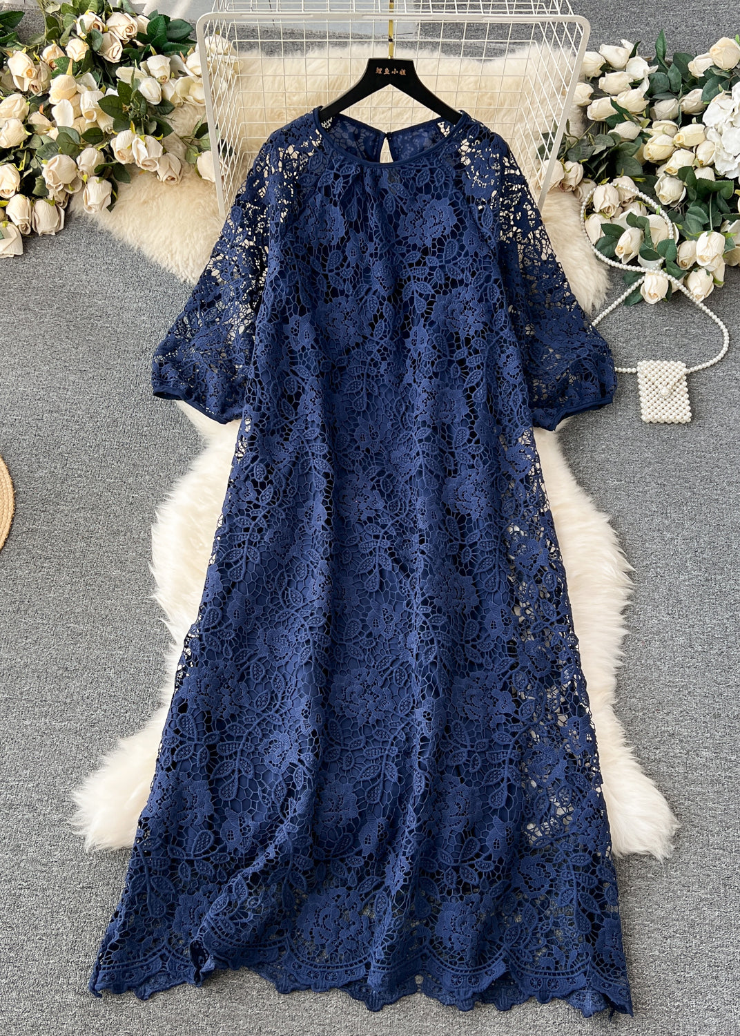 French Yellow O Neck Hollow Out Lace Dresses Summer - Omychic