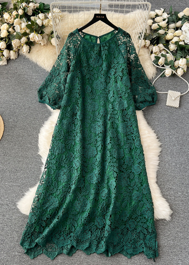 French Yellow O Neck Hollow Out Lace Dresses Summer - Omychic