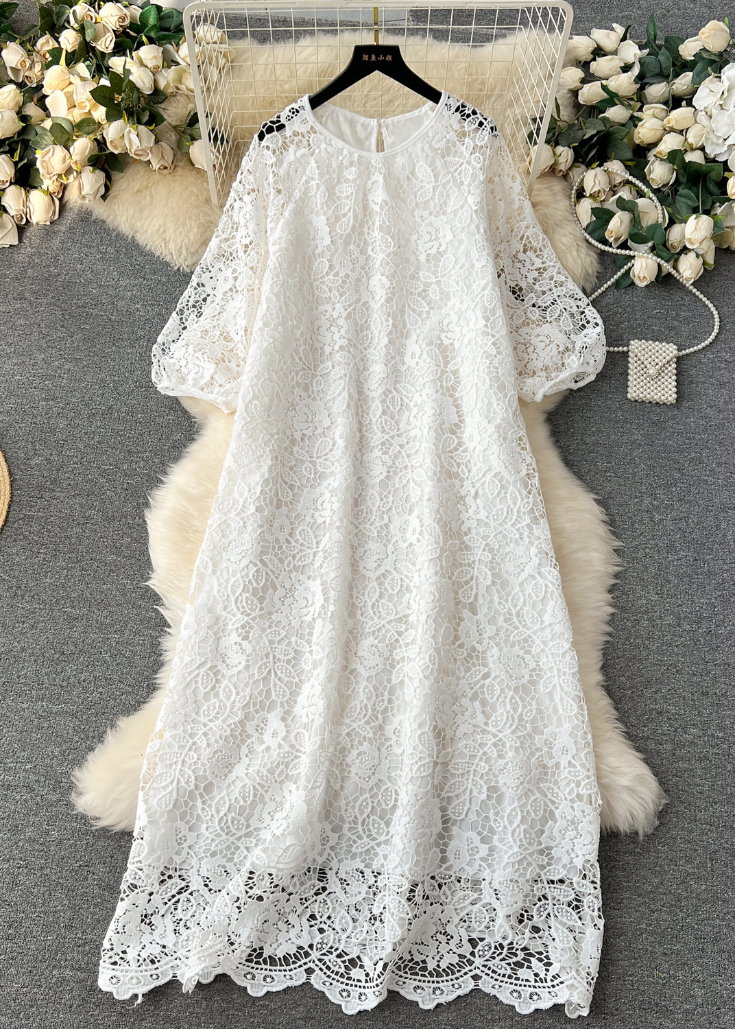 French Yellow O Neck Hollow Out Lace Dresses Summer - Omychic