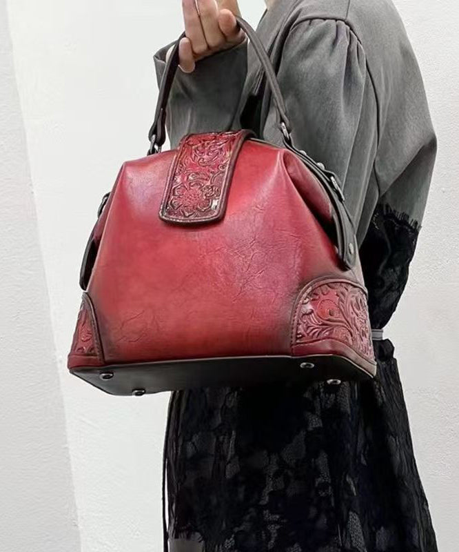 Handmade Purple Calf Leather Embossed Tote Bag - Omychic