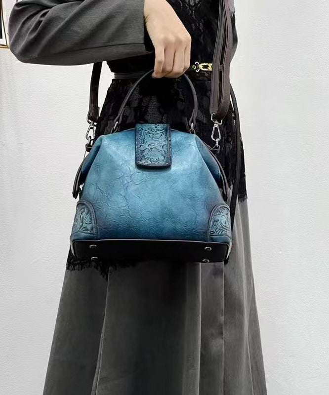 Handmade Purple Calf Leather Embossed Tote Bag - Omychic