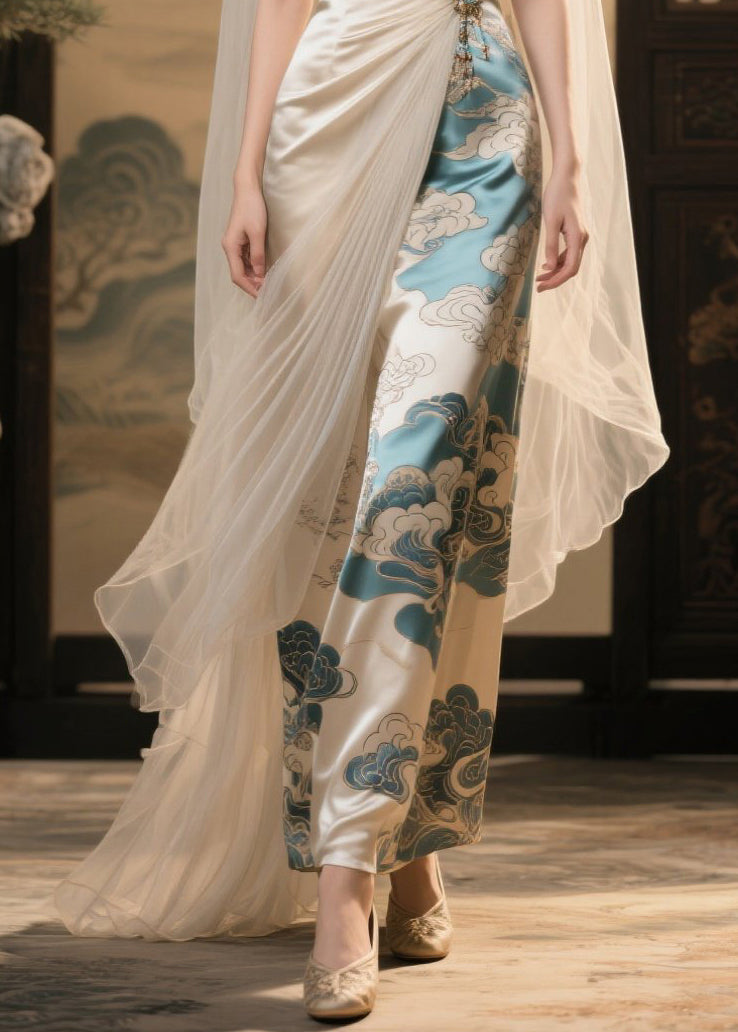 Italian Champagne Print Asymmetrical Patchwork Tulle Party Dress Summer - Omychic