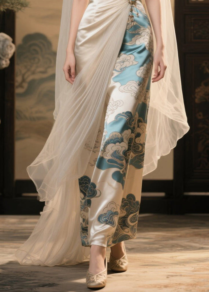 Italian Champagne Print Asymmetrical Patchwork Tulle Party Dress Summer - Omychic