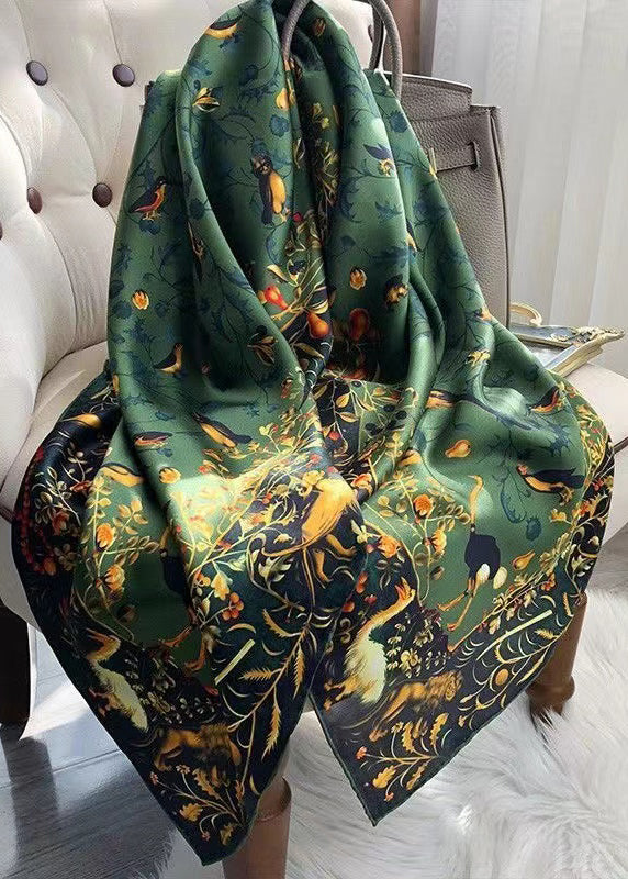 Italian Green Print Women Comfy Silk Scarf - Omychic