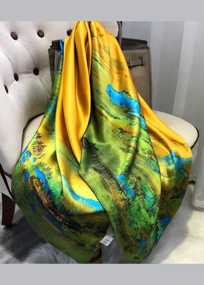 Italian Green Print Women Comfy Silk Scarf - Omychic