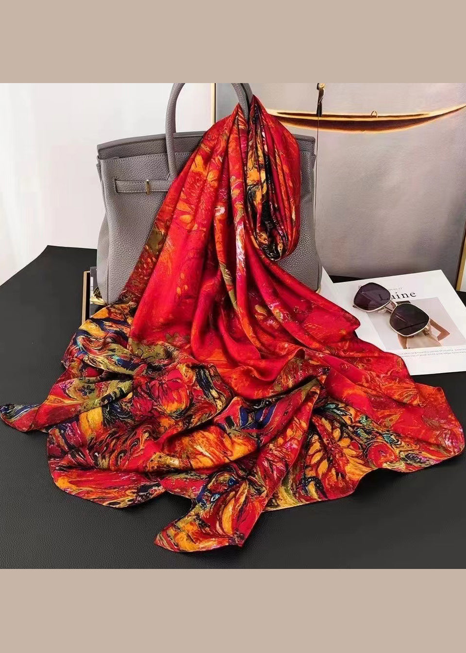 Italian Green Print Women Comfy Silk Scarf - Omychic