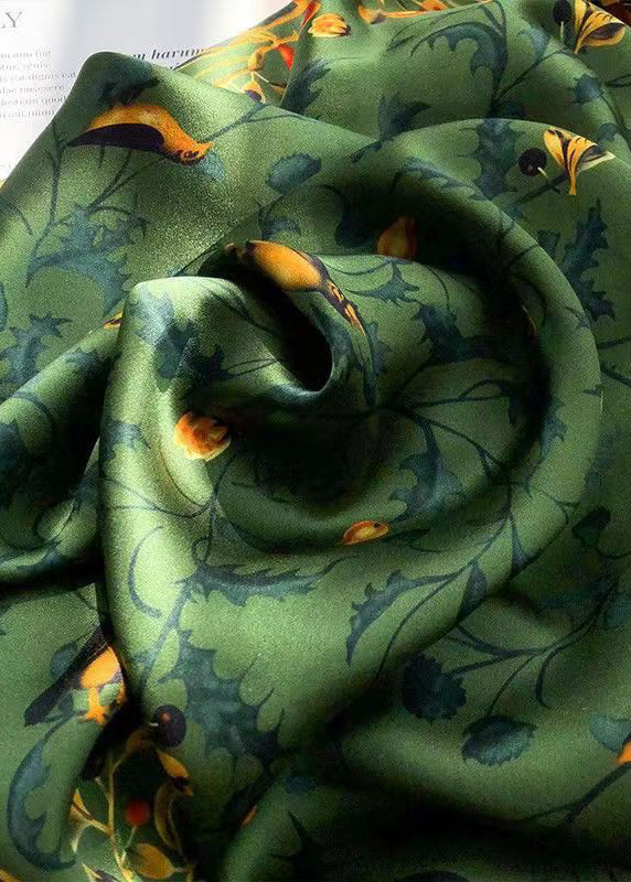 Italian Green Print Women Comfy Silk Scarf - Omychic