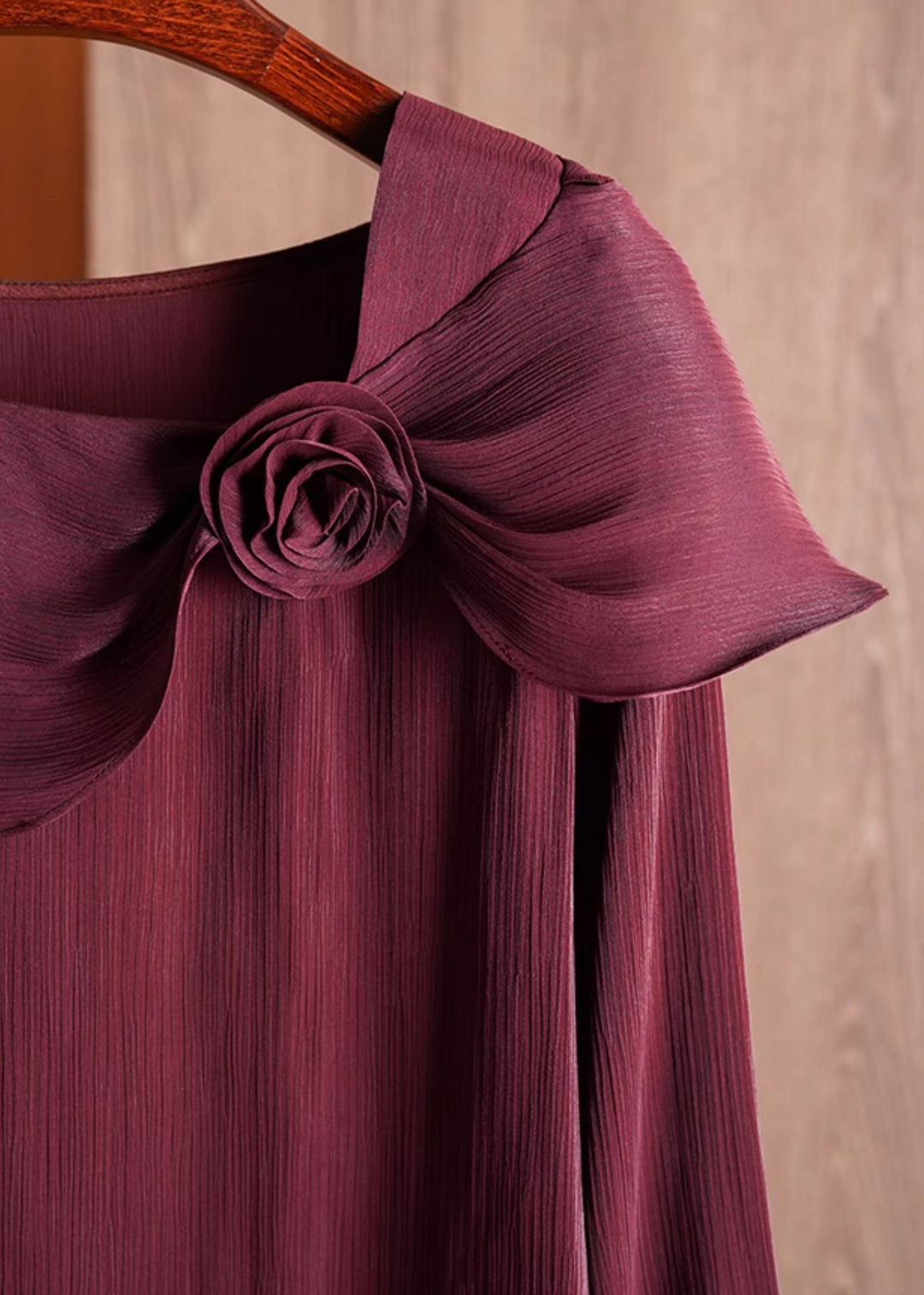 Italian Wine Red Square Collar Floral Chiffon Shirts Fall - Omychic