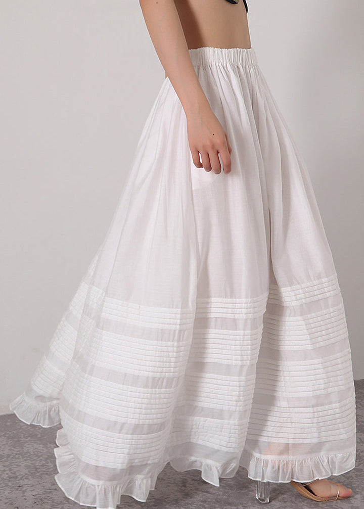 Loose White Ruffled Elastic Waist Silk Cotton Skirts Summer - Omychic