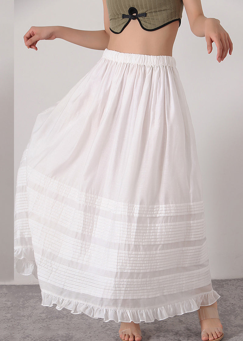 Loose White Ruffled Elastic Waist Silk Cotton Skirts Summer - Omychic