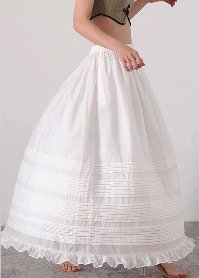 Loose White Ruffled Elastic Waist Silk Cotton Skirts Summer - Omychic