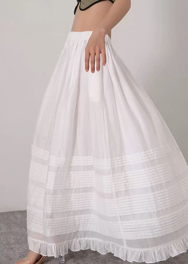Loose White Ruffled Elastic Waist Silk Cotton Skirts Summer - Omychic
