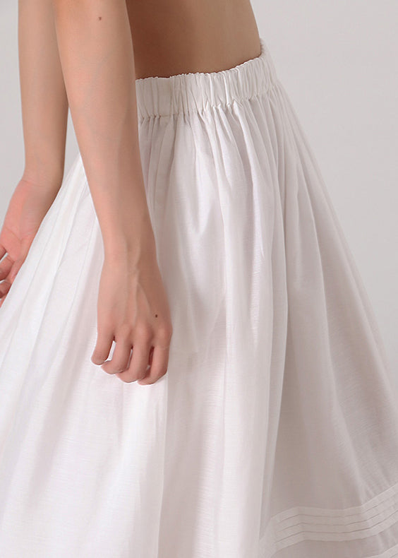 Loose White Ruffled Elastic Waist Silk Cotton Skirts Summer - Omychic