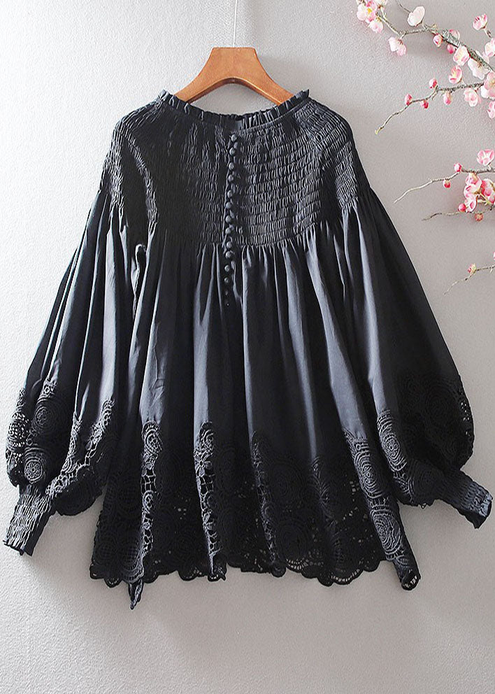 Modern Brown Patchwork Wrinkled Cotton Tops Spring - Omychic