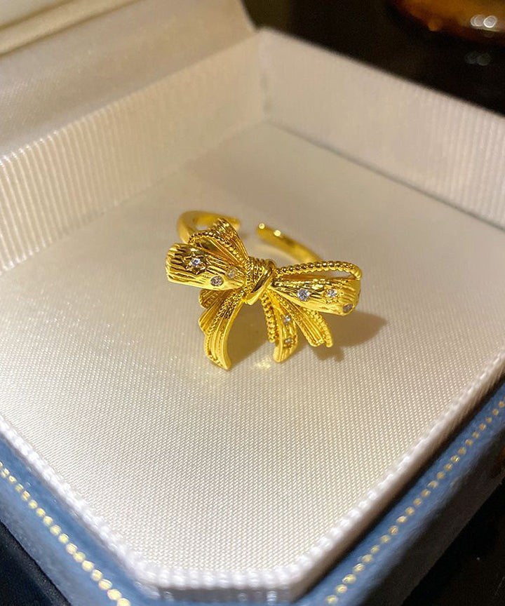 Modern Gold Copper Alloy Zircon Bow Rings