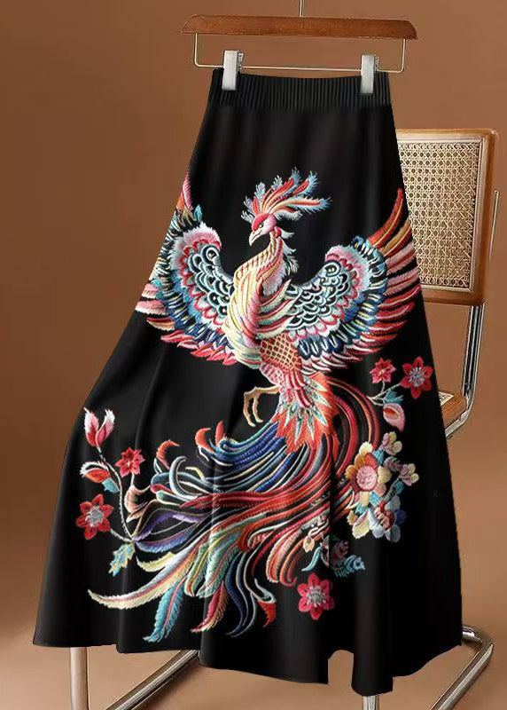 New Rainbow Phoenix Print High Waist Cotton Skirt
