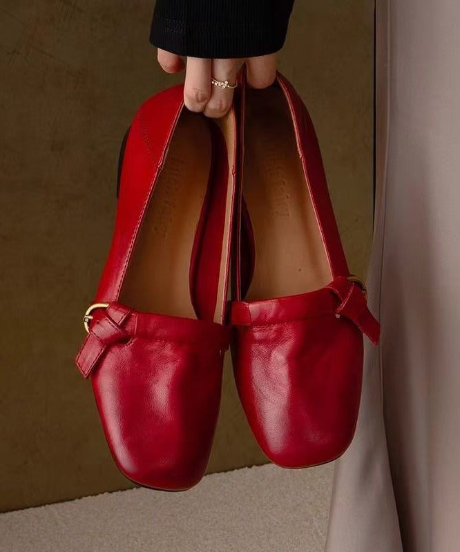 New Red Comfortable Splicing Flat Shoes Cowhide Leather - Omychic