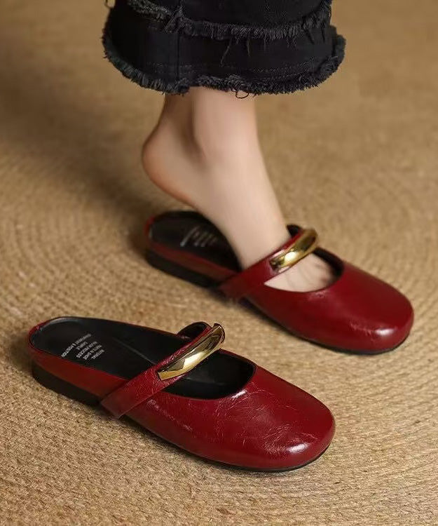 New Red Faux Leather Soft Splicing Slide Sandals - Omychic