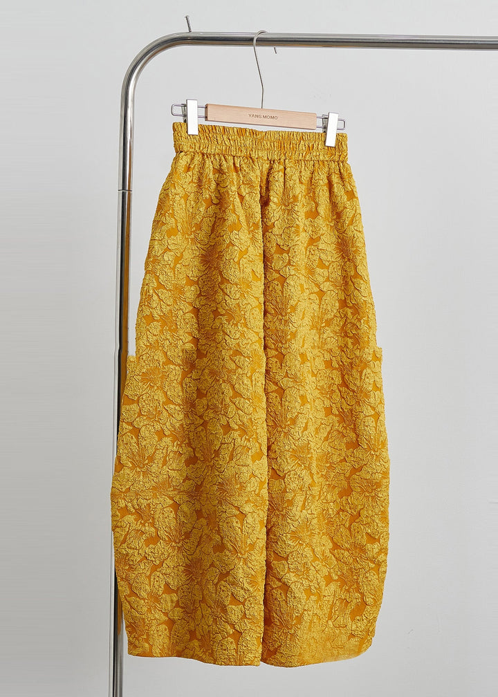 New Retro Golden Jacquard Silk Two Pieces Set Sleeveless - Omychic