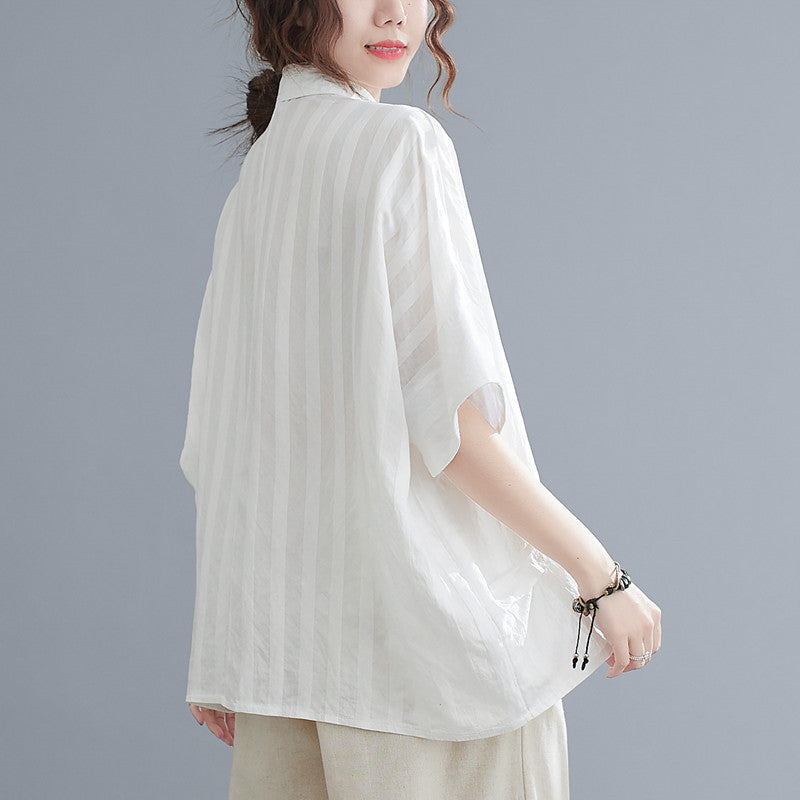 Casual Black PeterPan Collar Button Bat wing Sleeve Fall Shirt Top