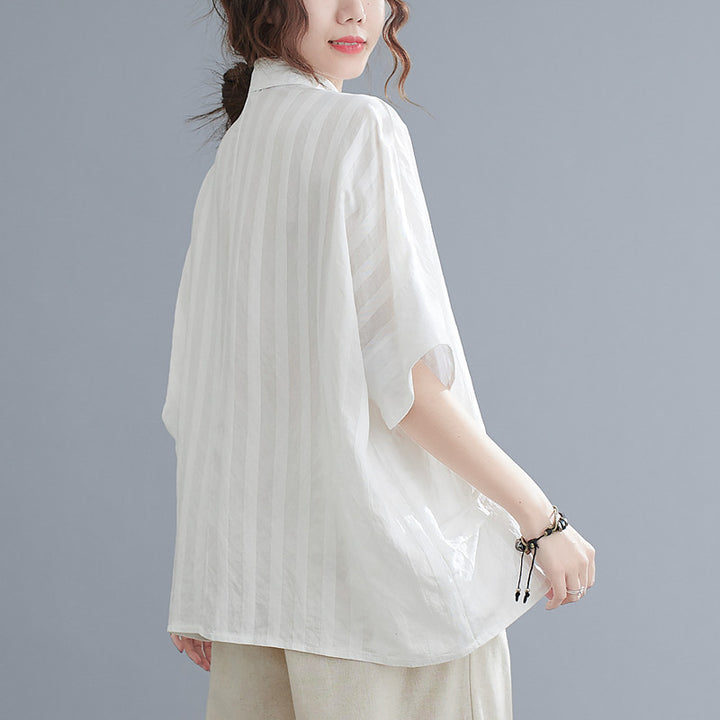 Casual Black PeterPan Collar Button Bat wing Sleeve Fall Shirt Top