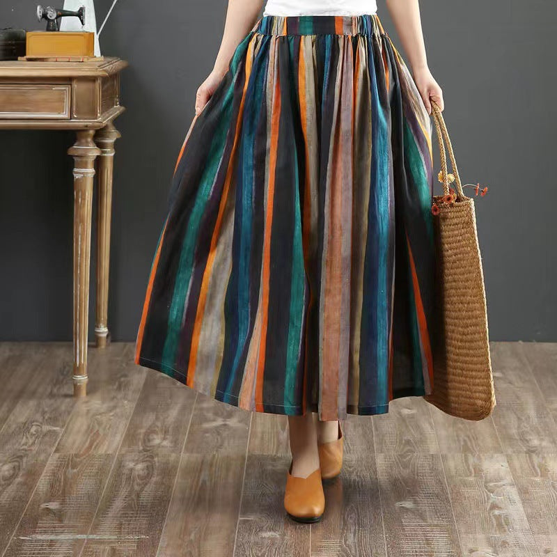 Unique Rainbow elastic waist Striped Skirt Spring