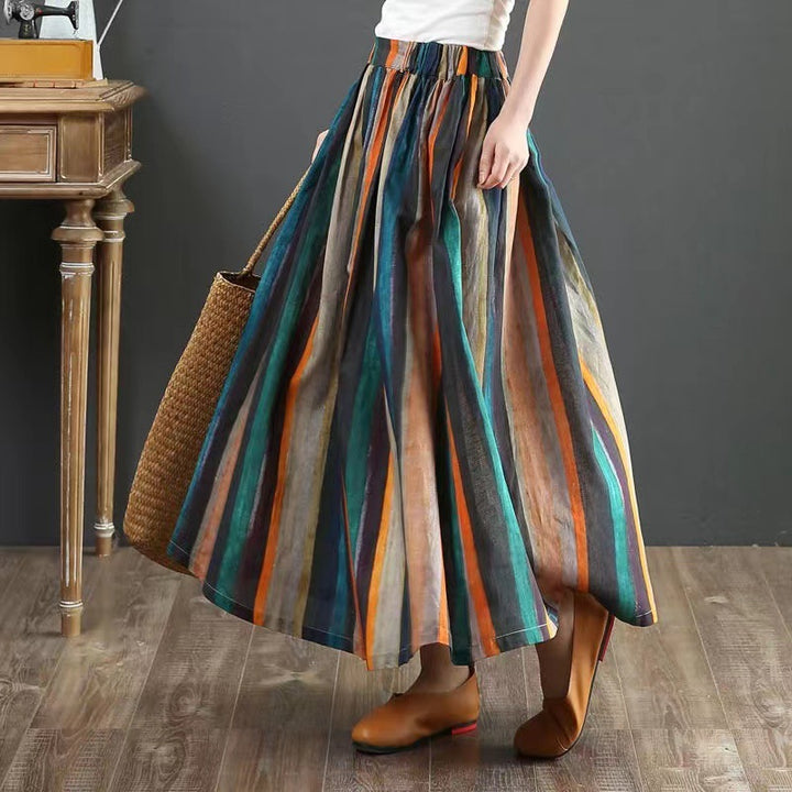 Unique Rainbow elastic waist Striped Skirt Spring