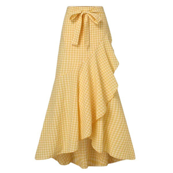 Solid Color High Waist Ruffle High Low Hem Swing Maxi Skirts For Women