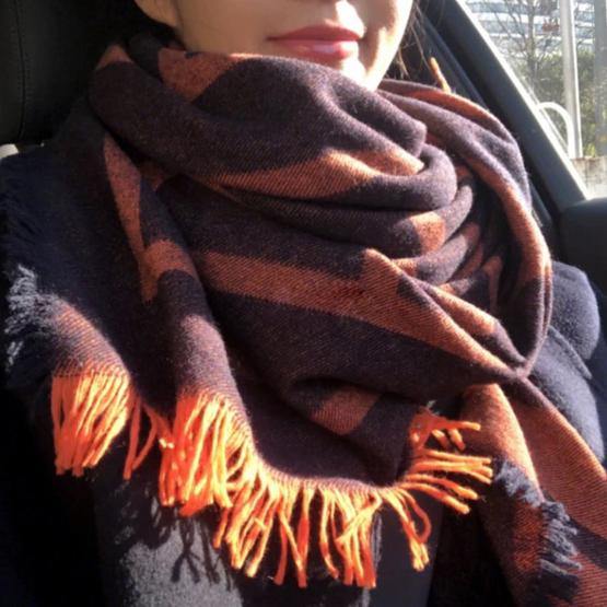 Orange geometric big scarf shawl thickened autumn and winter double-sided dual-use