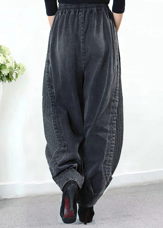 Plus Size Grey Pockets Patchwork Harem Fall Denim Pants - Omychic
