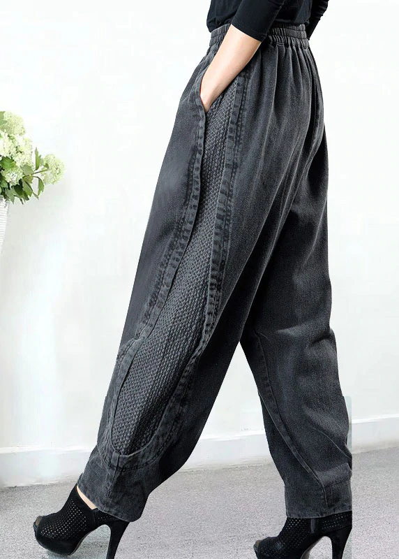 Plus Size Grey Pockets Patchwork Harem Fall Denim Pants - Omychic