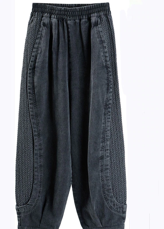 Plus Size Grey Pockets Patchwork Harem Fall Denim Pants - Omychic