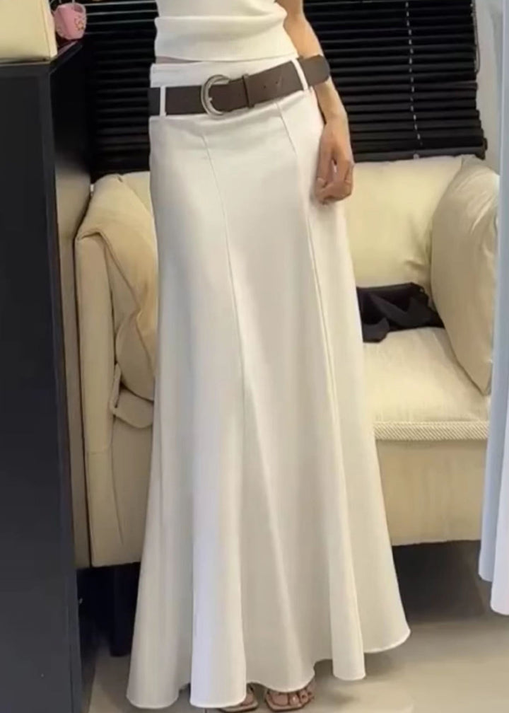 Slim Fit White Solid High Waist Cotton Skirts Summer - Omychic
