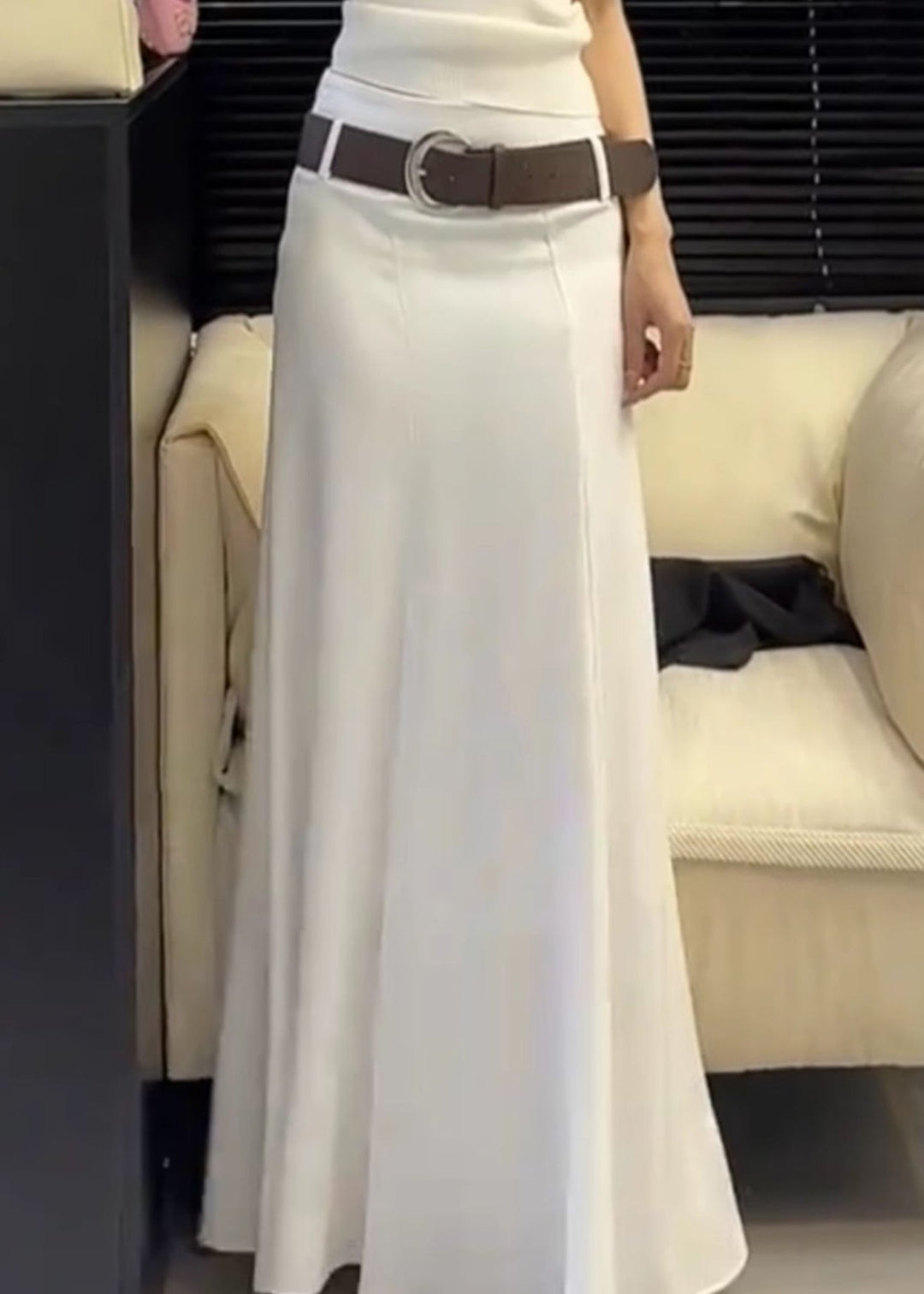 Slim Fit White Solid High Waist Cotton Skirts Summer - Omychic