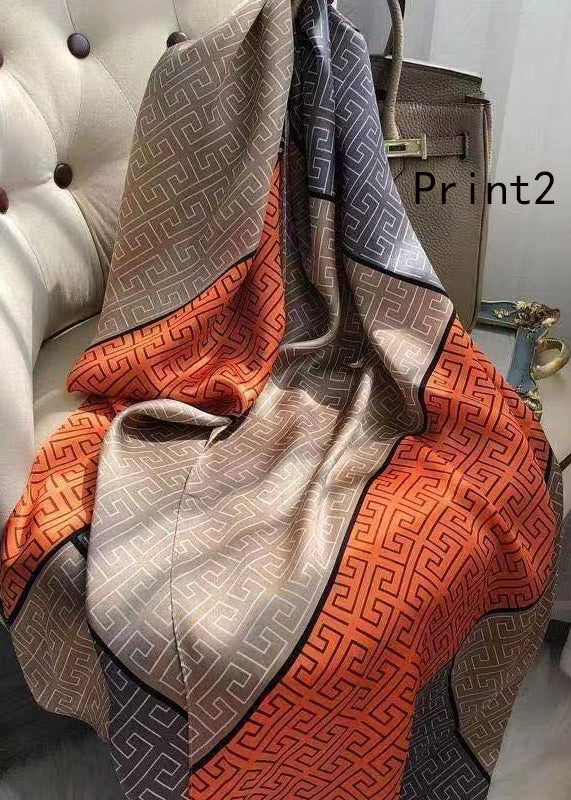 Spring And Autumn Print Silk Scarf And Shawl Dual Use