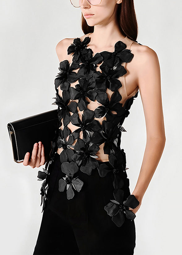 Stylish Black Asymmetrical Patchwork Tulle Tank Sleeveless - Omychic