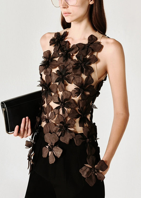 Stylish Black Asymmetrical Patchwork Tulle Tank Sleeveless - Omychic