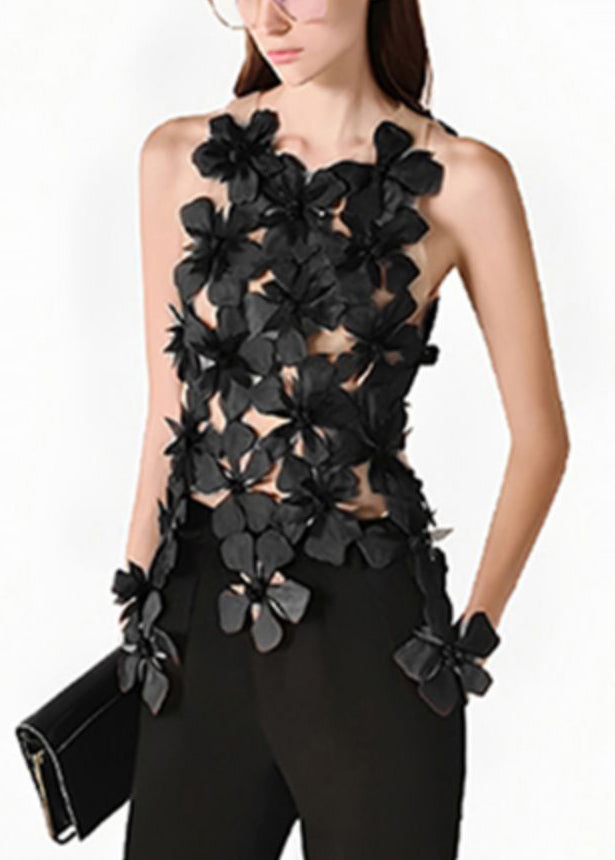 Stylish Black Asymmetrical Patchwork Tulle Tank Sleeveless - Omychic