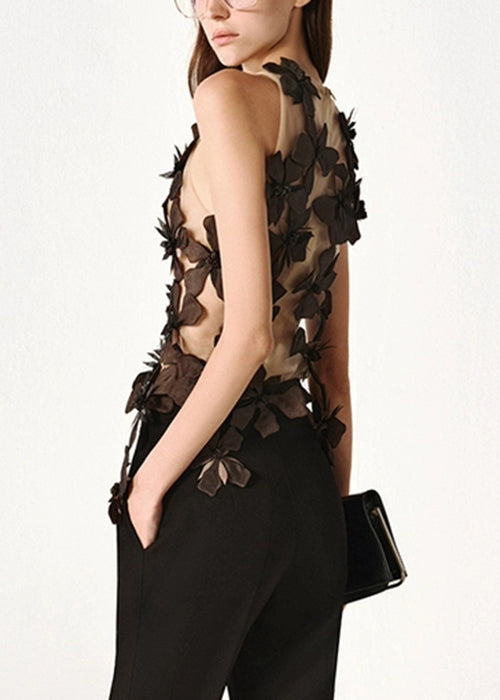 Stylish Black Asymmetrical Patchwork Tulle Tank Sleeveless - Omychic