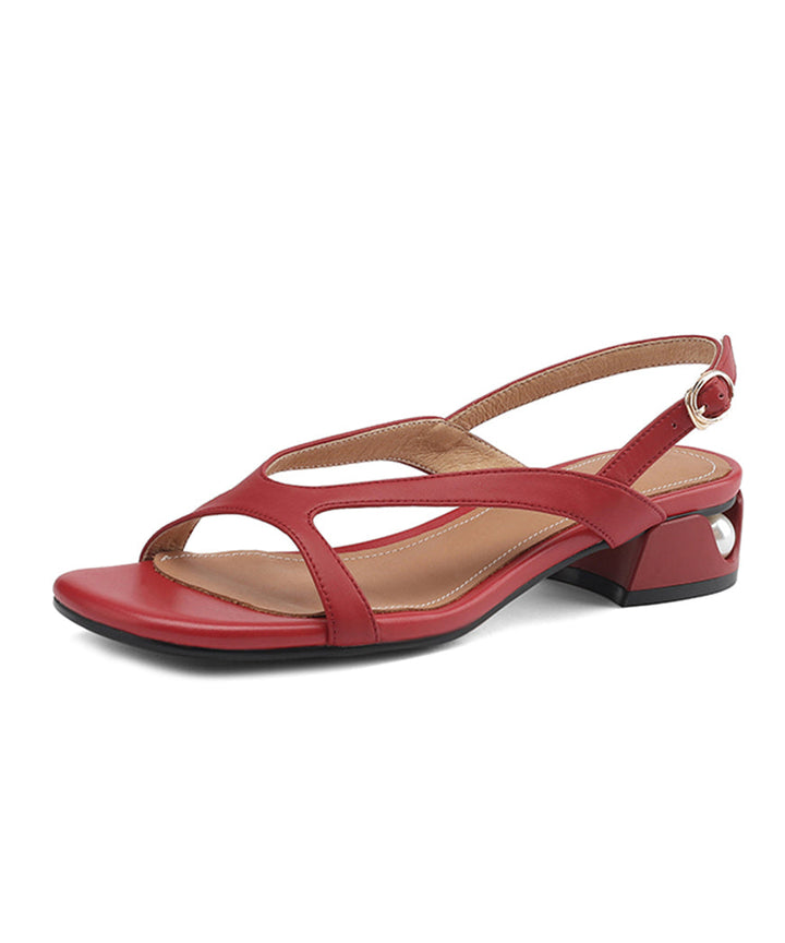 Stylish Hollow Out Peep Toe Sandals Red Faux Leather - Omychic