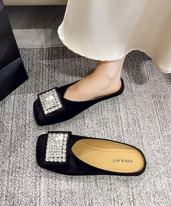 Stylish Versatile Yellow Suede Zircon Slide Sandals - Omychic