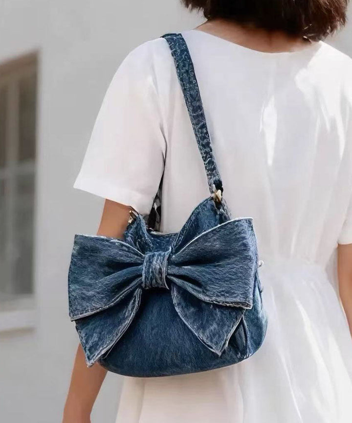 Vintage Navy Bow Solid Durable Denim Shoulder Bags - Omychic