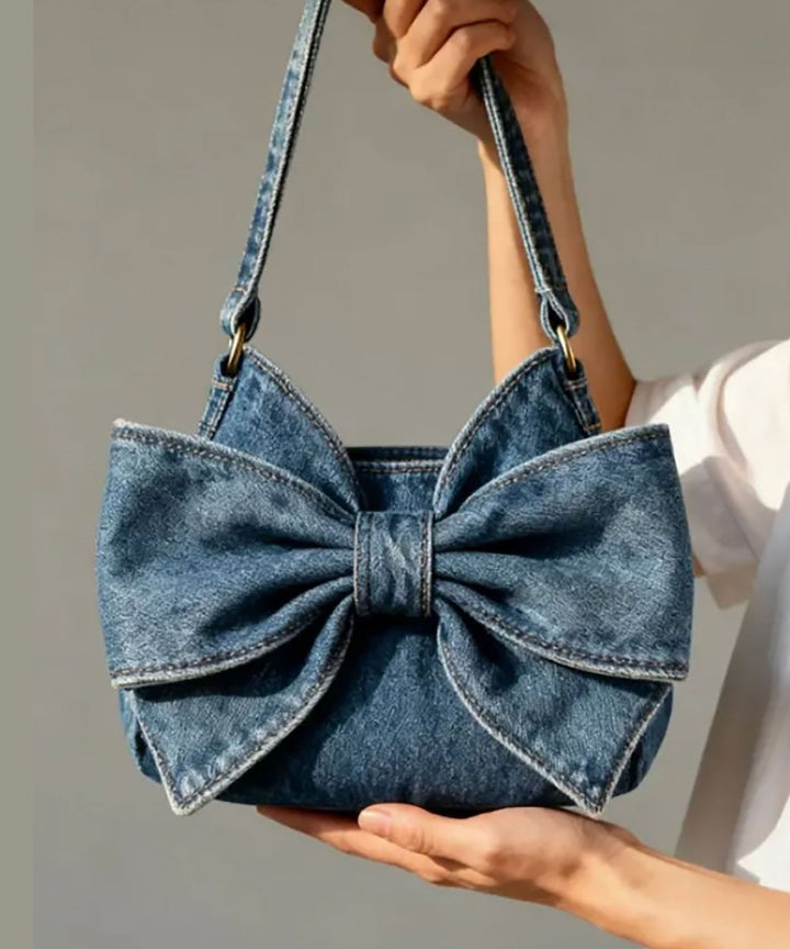 Vintage Navy Bow Solid Durable Denim Shoulder Bags - Omychic