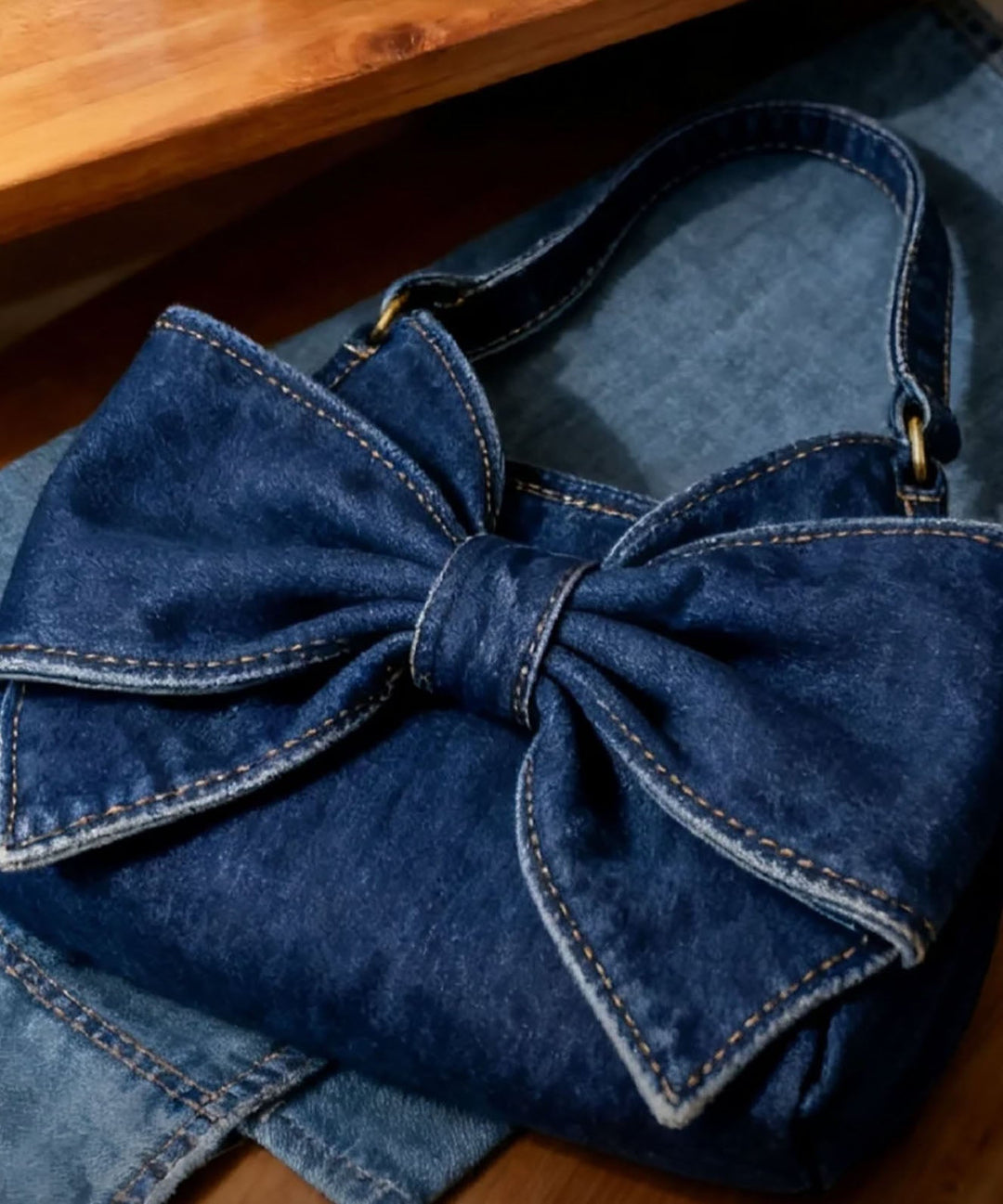 Vintage Navy Bow Solid Durable Denim Shoulder Bags - Omychic
