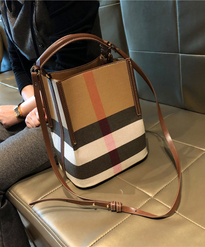 Women Brown Plaid Versatile Faux Leather Messenger Bag - Omychic