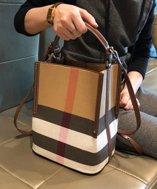 Women Brown Plaid Versatile Faux Leather Messenger Bag - Omychic